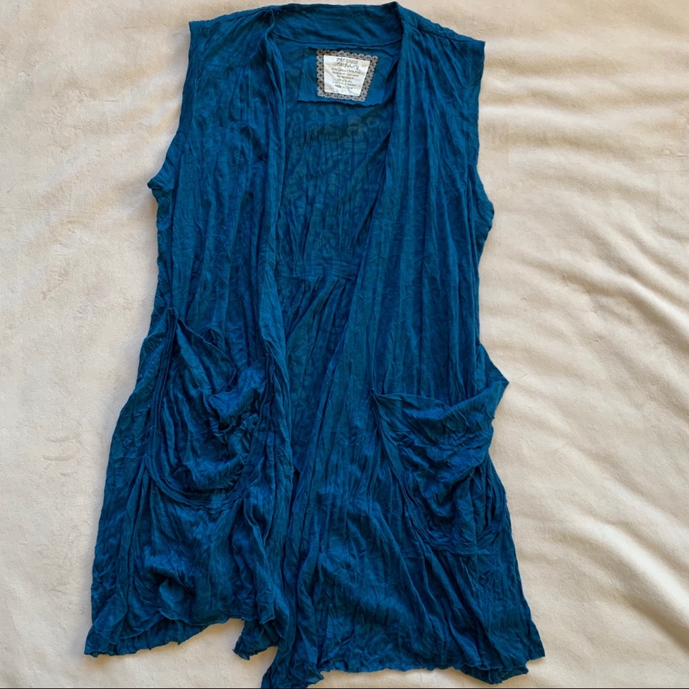 Blue Crinkle Sleeveless Cardigan